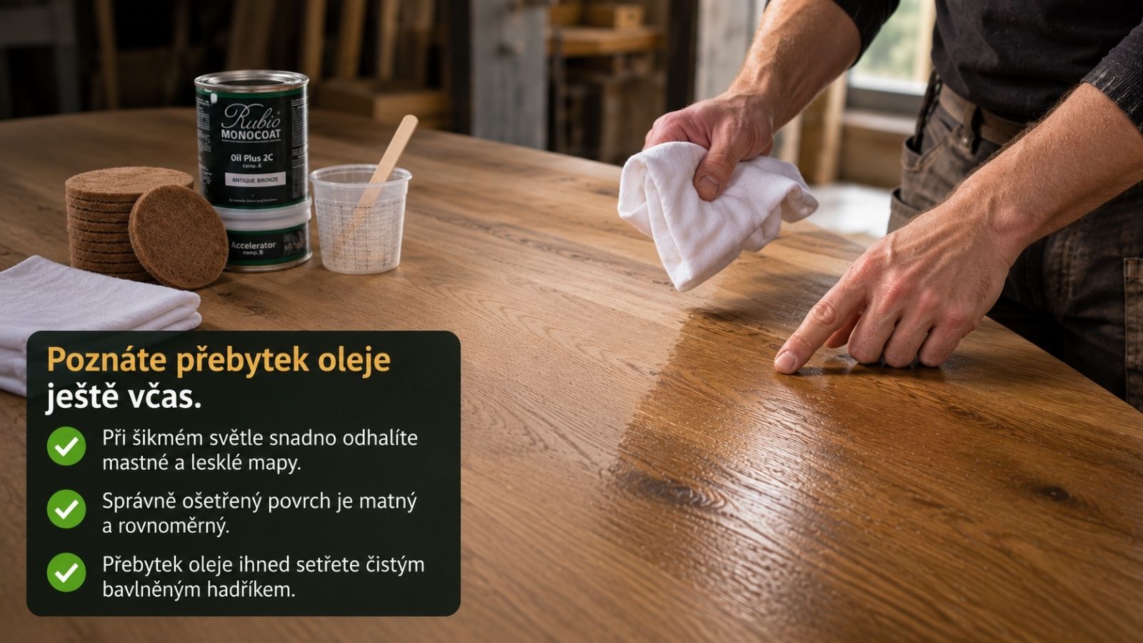 Přebytek oleje na dřevě při olejování